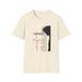 T-shirt beige pour femme avec une illustration de Jésus et des inscriptions religieuses en français.