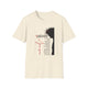T-shirt beige pour femme avec une illustration de Jésus et des inscriptions religieuses en français.
