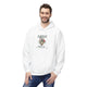 Homme portant un sweat à capuche blanc avec motif cœur floral et texte Magnifiquement Brisé.