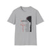 T-shirt gris pour femme avec une illustration de Jésus et une liste de ses attributs en français.