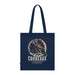 Tote bag bleu marine en coton biologique illustré d'un corbeau, de roses et d'un verset biblique.
