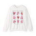Sweat-shirt blanc pour femme orné d'illustrations de fruits et de nœuds roses avec texte religieux.