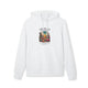 Sweat à capuche blanc en coton biologique avec une illustration de désert et un verset biblique.