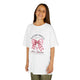 T-shirt blanc enfant Mais Dieu prouve son amour avec un nœud rose vichy et une croix.