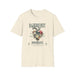 T-shirt beige chiné pour femme avec un motif de cœur floral et des inscriptions religieuses.