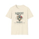 T-shirt beige chiné pour femme avec un motif de cœur floral et des inscriptions religieuses.