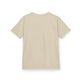 T-shirt pour enfant de couleur beige uni, présenté de dos sur un fond blanc.