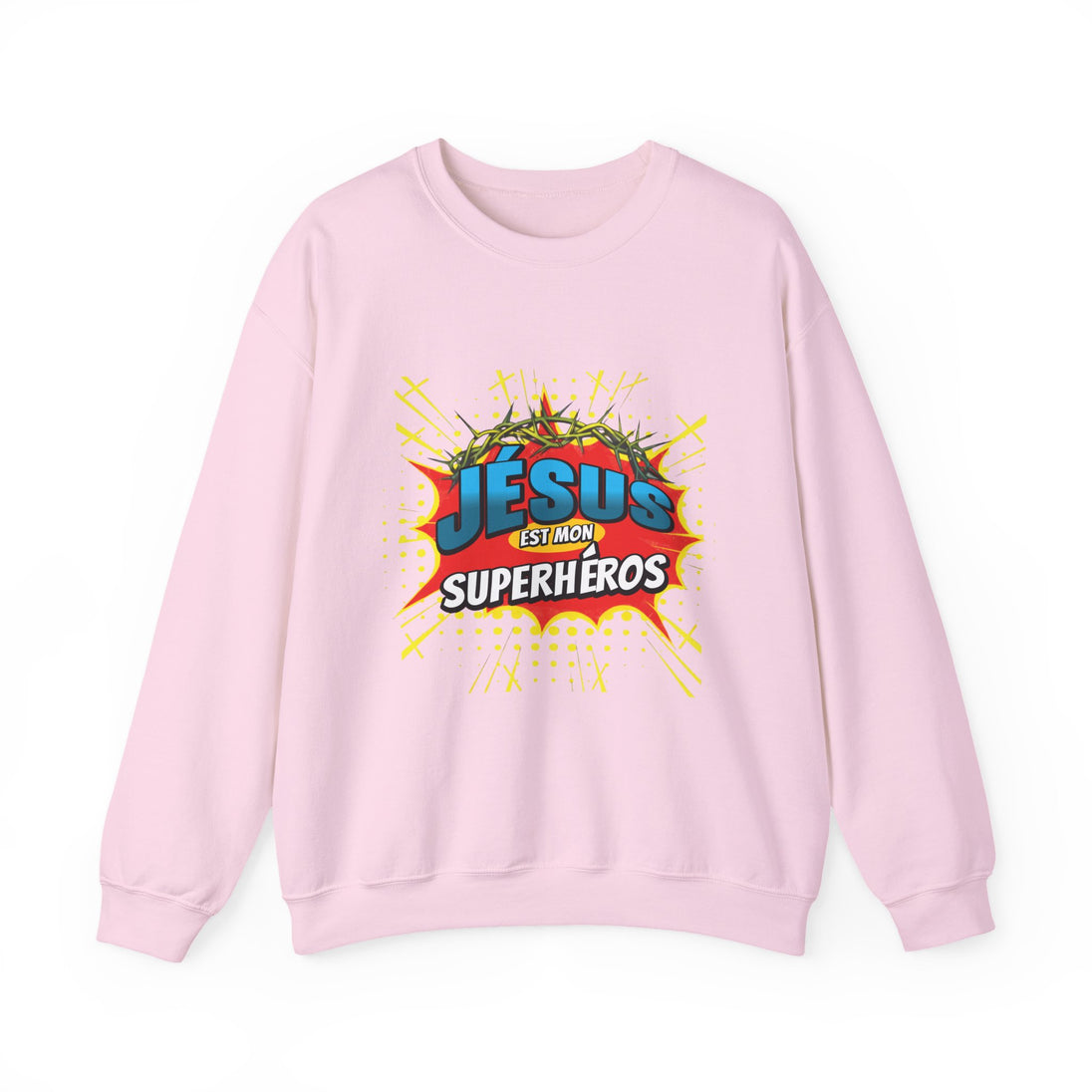Sweat-shirt rose pâle avec une illustration style bande dessinée représentant une couronne d'épines.