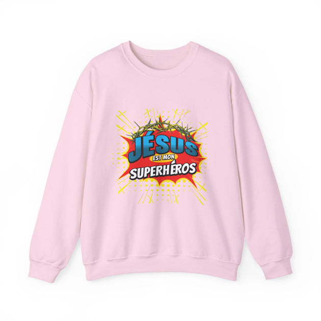 Sweat-shirt rose pâle avec une illustration style bande dessinée représentant une couronne d'épines.
