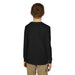Vue arrière d'un enfant portant un t-shirt noir à manches longues en coton.