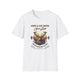 T-shirt blanc pour homme avec une illustration de cerf et un verset biblique imprimé.