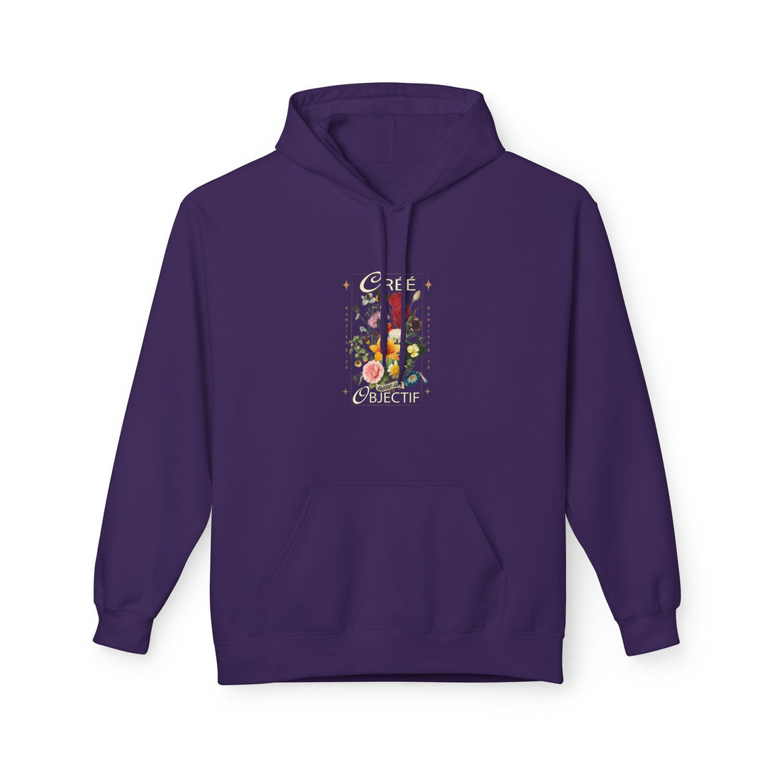 Sweat à capuche violet pour femme avec un motif floral et l'inscription Créée avec un objectif.