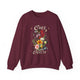 Sweat-shirt bordeaux pour femme orné d'un motif floral vintage et de l'inscription Créé avec un objectif.