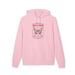 Sweat à capuche rose en coton bio avec un motif de papillon et un verset biblique imprimé.