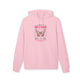 Sweat à capuche rose en coton bio avec un motif de papillon et un verset biblique imprimé.