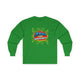 T-shirt vert à manches longues avec l'inscription Jésus est mon superhéros dans un style BD.
