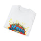 T-shirt blanc plié avec une illustration style bande dessinée représentant Jésus et une couronne.