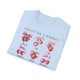 T-shirt bleu clair pour femme orné d'illustrations aquarelles de fruits et de mots inspirants.