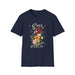 T-shirt bleu marine pour femme avec un imprimé floral vintage et le texte Créé avec un objectif.