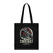 Tote bag noir en coton biologique illustré d'un corbeau entouré de roses avec un verset biblique.