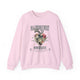 Sweat-shirt rose pâle pour femme avec une illustration de cœur floral et des inscriptions.