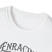 T-shirt blanc pour femme avec un col rond côtelé et une inscription grise sur la poitrine.