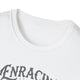 T-shirt blanc à col rond avec une inscription grise sur la poitrine.