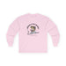 T-shirt rose à manches longues pour homme avec un motif de poisson et un texte religieux.