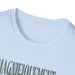 T-shirt blanc pour femme avec un col rond côtelé et une inscription imprimée sur la poitrine.