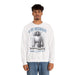 Sweatshirt blanc pour homme avec illustration vintage de Jésus et texte Il Est Ressuscité.