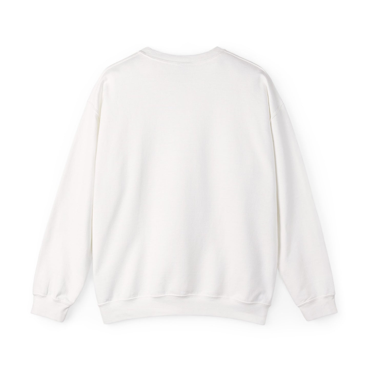 Sweat-shirt blanc à col rond pour femme, présenté de dos sur un fond uni.