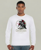 T-shirt blanc manches longues homme avec corbeau, roses et texte biblique Considerez Les Corbeaux.