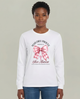 T-shirt blanc à manches longues pour femme avec nœud vichy rose et texte biblique en français.