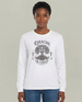 T-shirt blanc manches longues femme avec motif arbre et texte Enraciné en Christ.