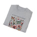 T-shirt gris plié orné d'un motif floral vintage avec des papillons et l'inscription Il fait toute chose.