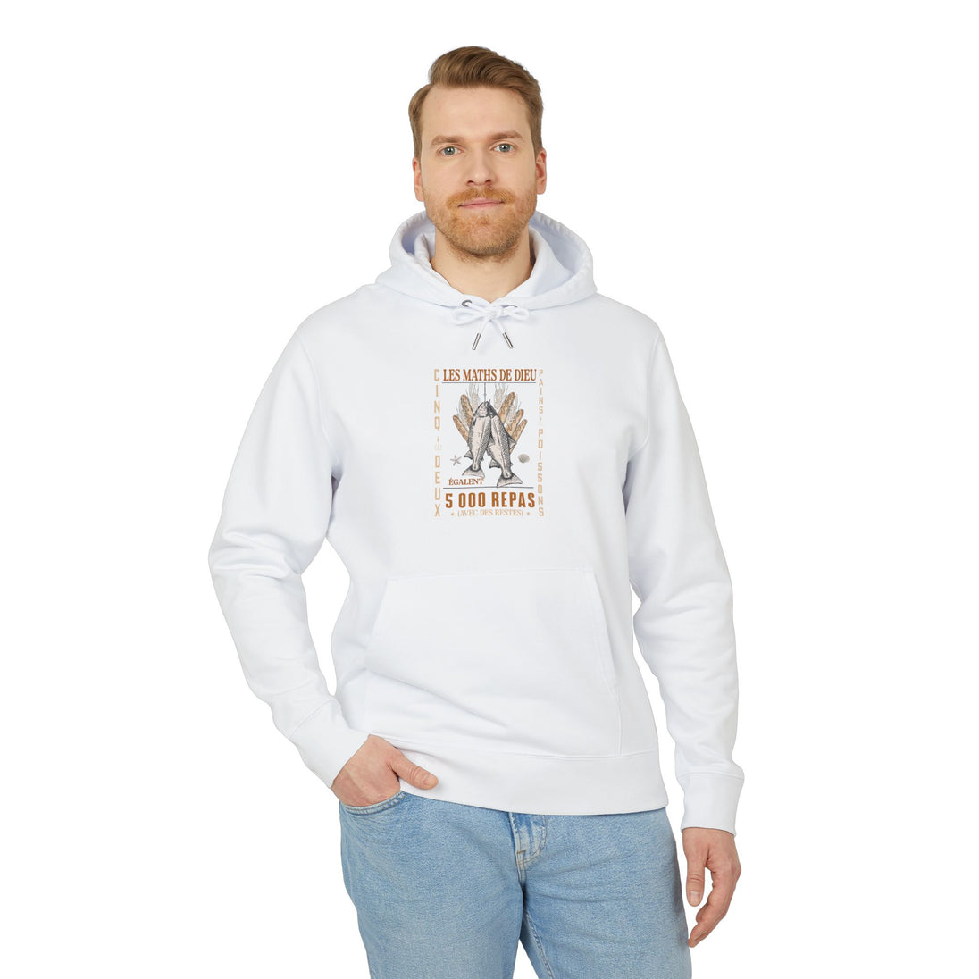 Sweat à capuche blanc pour homme avec motif chrétien Les Maths de Dieu, coupe régulière.
