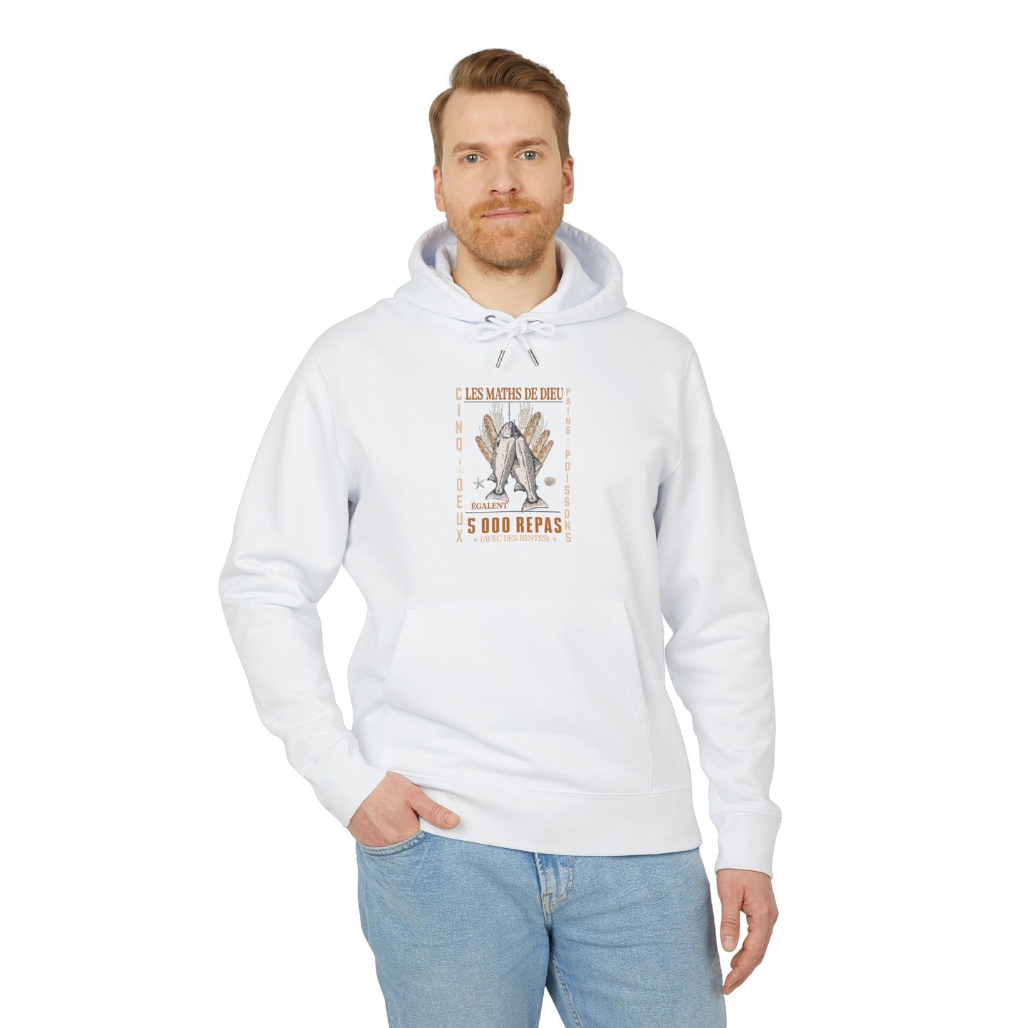 Sweat à capuche blanc pour homme avec motif chrétien Les Maths de Dieu, coupe régulière.