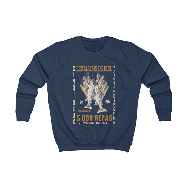 Sweat-shirt bleu marine pour enfant avec une illustration vintage sur le thème biblique.