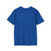 Vue arrière d'un t-shirt bleu uni à manches courtes pour homme.