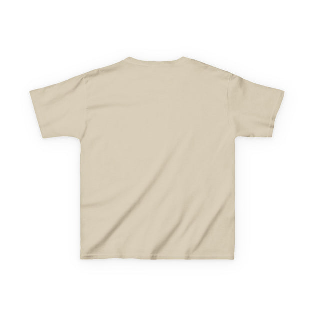 T-shirt pour enfant de couleur beige vu de dos, en coton uni.