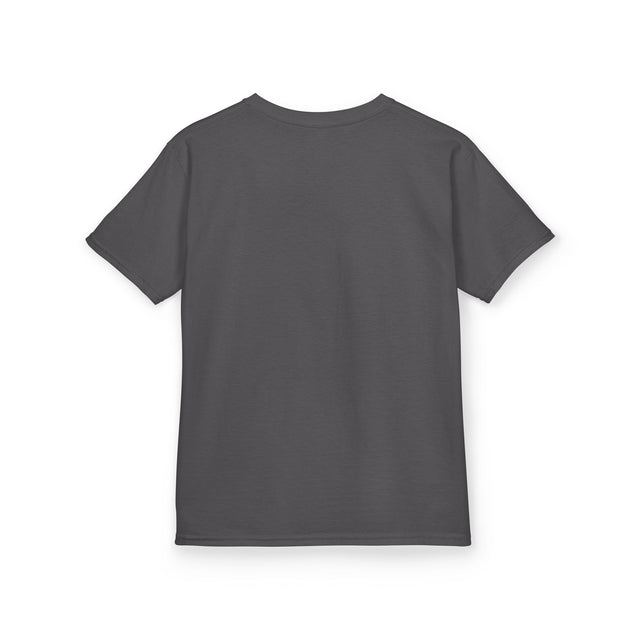 T-shirt pour enfant de couleur gris anthracite, présenté de dos.