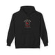 Sweat à capuche noir pour femme avec un motif religieux centré représentant un cœur et du texte.