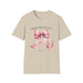 T-shirt beige pour femme orné d'un ruban rose aquarelle et du verset biblique Jacques 1:17.