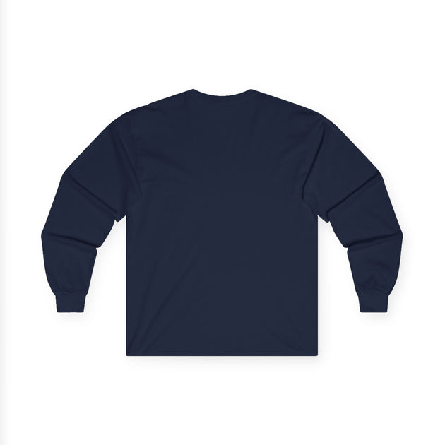 Vue arrière d'un t-shirt à manches longues bleu marine uni pour homme.