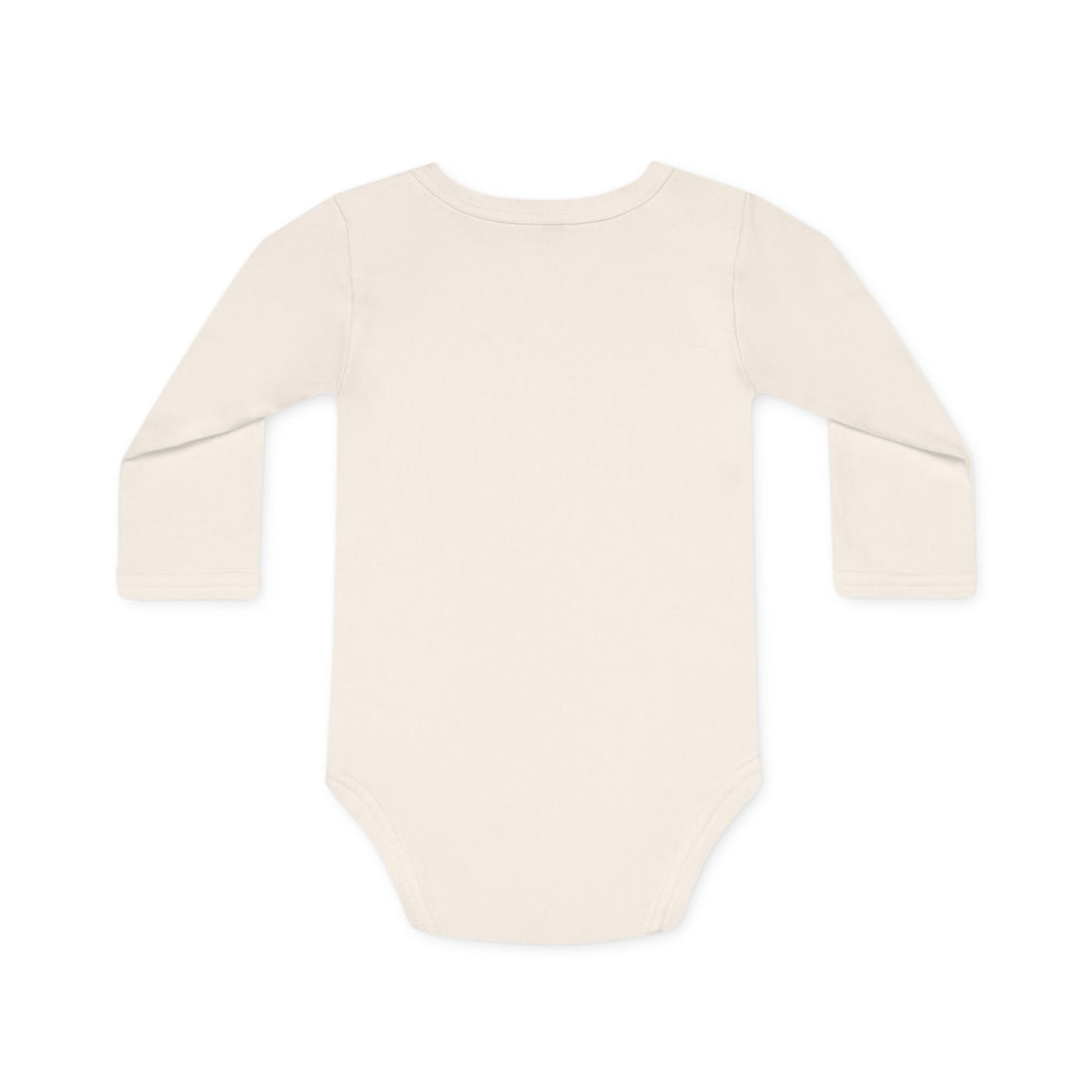 Dos d'un body bébé blanc cassé à manches longues en coton bio, vue arrière épurée.