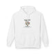 Sweat à capuche blanc pour femme avec un motif floral en forme de cœur et un texte inspirant.