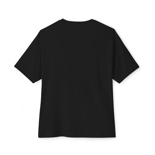T-shirt noir à coupe ample et épaules tombantes, présenté de dos.