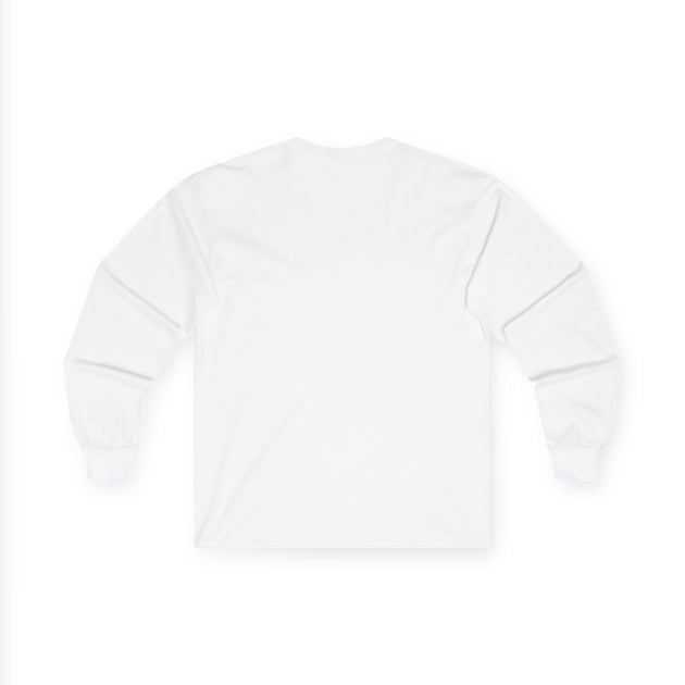 T-shirt blanc à manches longues pour homme présenté de dos sur un fond uni.