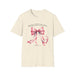 T-shirt beige pour femme orné d'un ruban rose aquarelle et du verset Jacques 1:17.