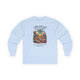 T-shirt bleu clair à manches longues avec une illustration de cactus et un texte biblique.